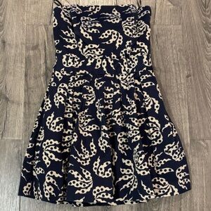 French Connection strapless navy and tan dress